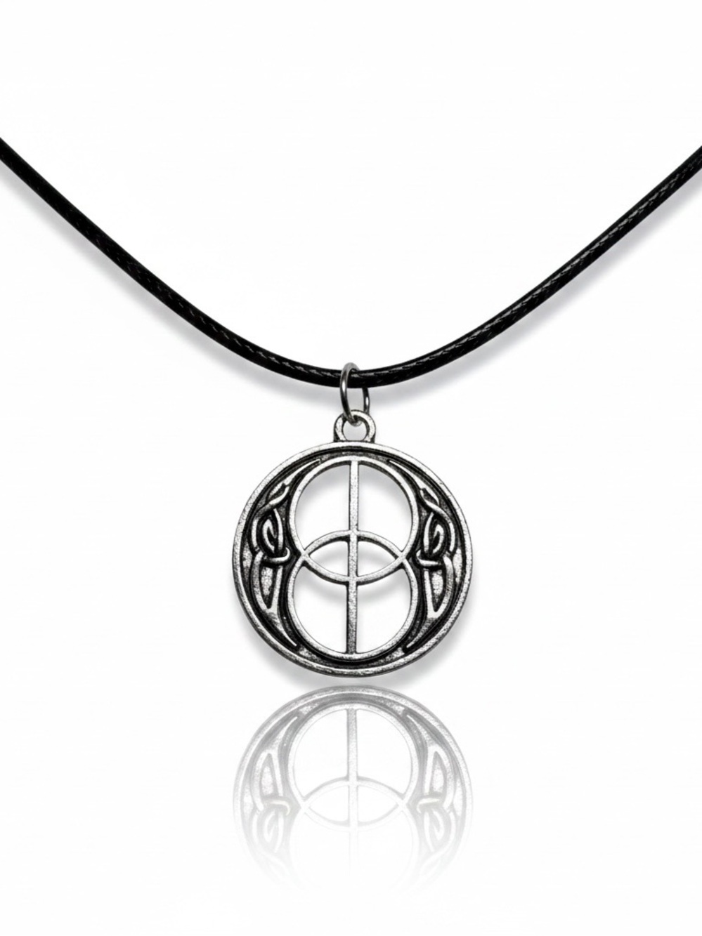 Handmade silver Celtic Circle Pendant Black Cord Necklace